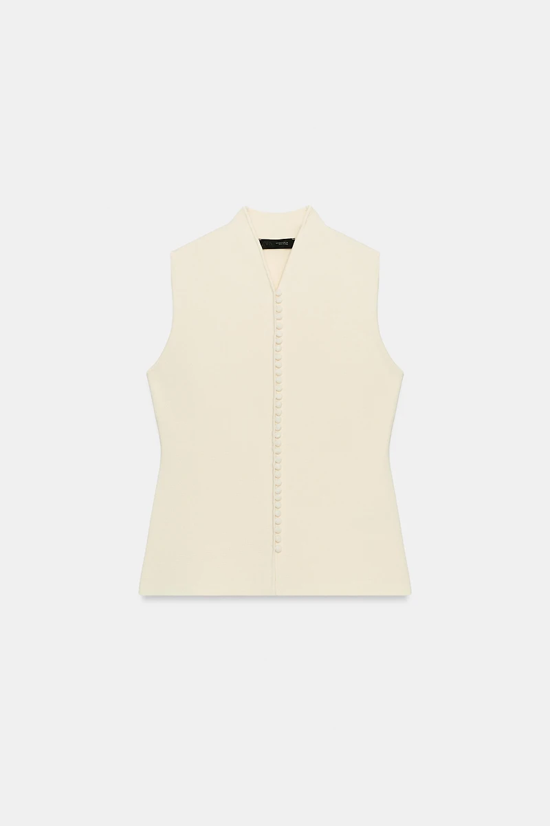 KNIT VEST TOP WITH COVERED BUTTONS