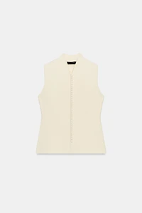 KNIT VEST TOP WITH COVERED BUTTONS