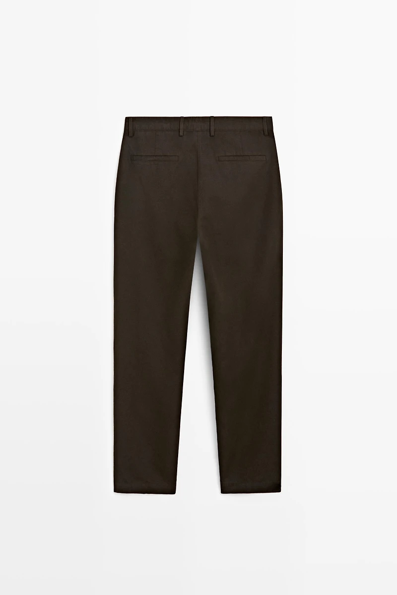 Straight-leg linen and cotton trousers with darts