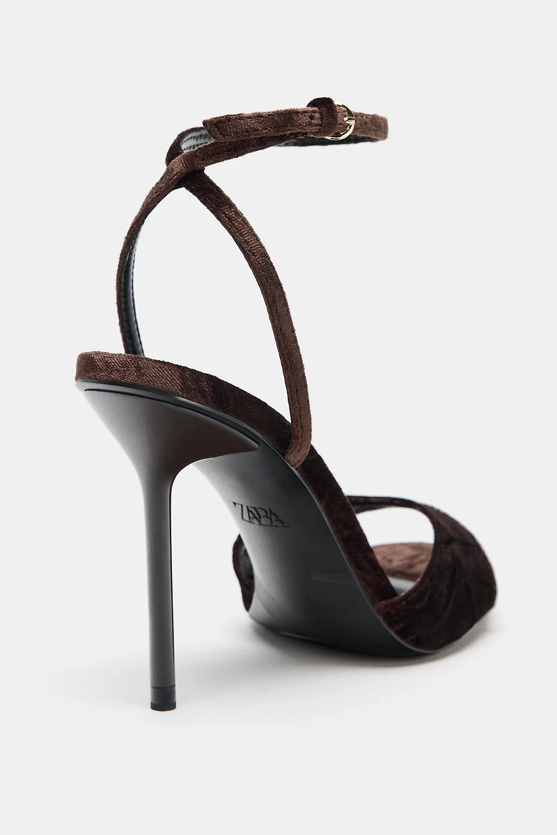 VELVET EFFECT HEELED SANDALS