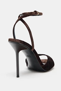 VELVET EFFECT HEELED SANDALS