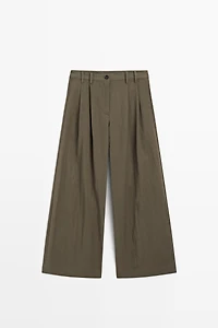Technical wide-leg pleated pants