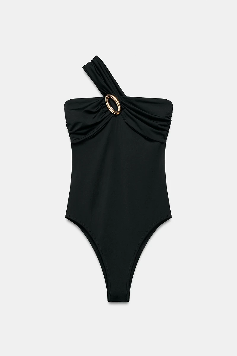 ASYMMETRIC STRAP SWIMSUIT WITH METAL DETAIL