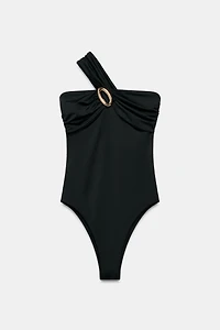 ASYMMETRIC STRAP SWIMSUIT WITH METAL DETAIL
