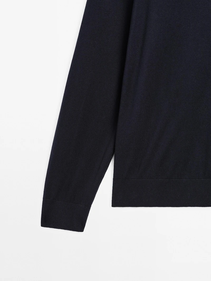 Cotton blend knit polo sweater