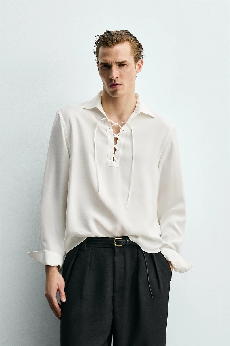 FLOWY DRAWSTRING POLO SHIRT