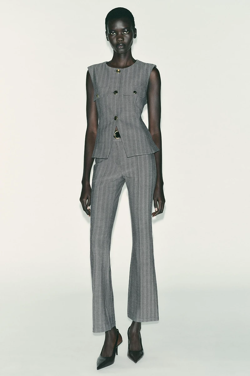 HERRINGBONE FLARE LEGGINGS WITH BELT