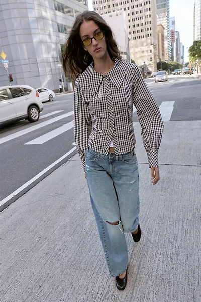 PLAID PETER PAN COLLAR SHIRT