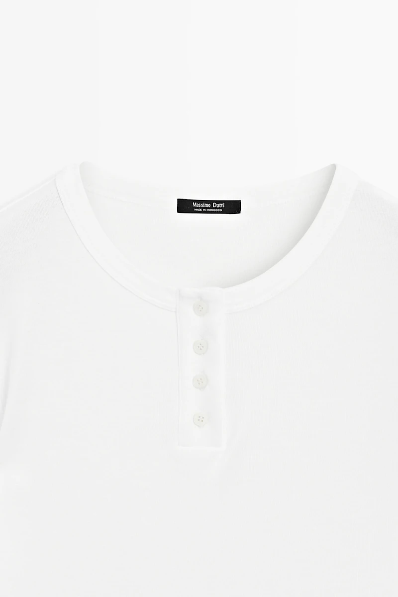 100% cotton short sleeve henley T-shirt