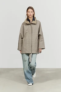 Cotton blend plaid high neck jacket