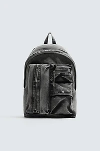 WASHED EFFECT DENIM BACKPACK