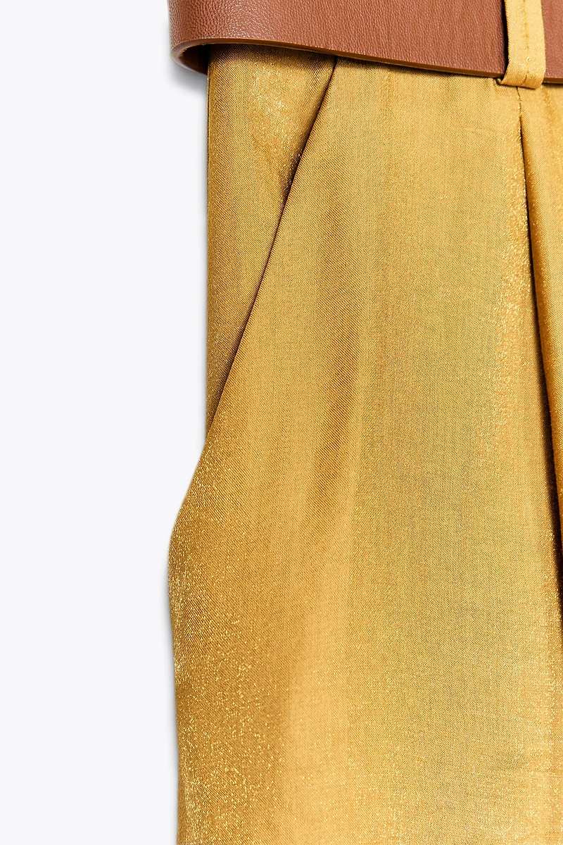 SATIN WIDE LEG BELTED PANTS