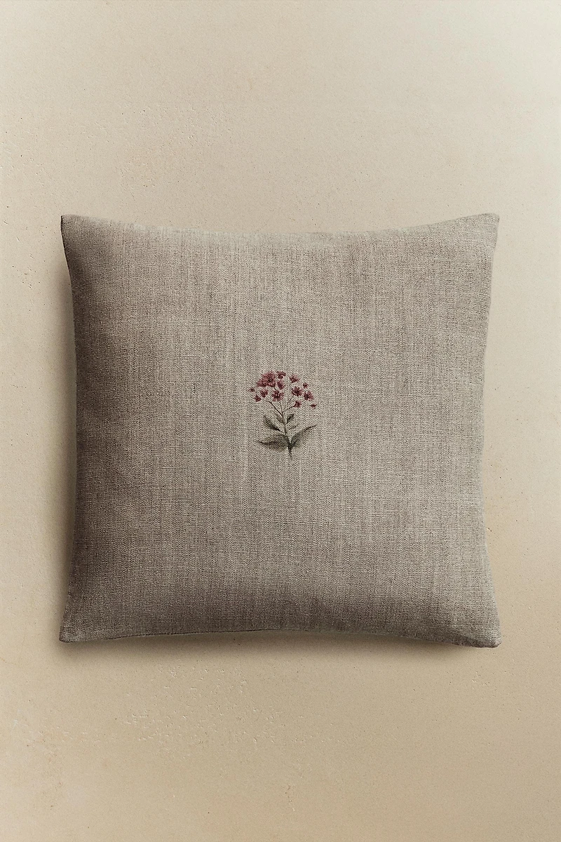 HOUSSE DE COUSSIN LIN FLEURS