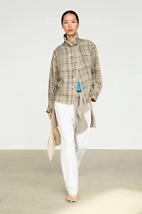 100% linen check shirt with snap buttons