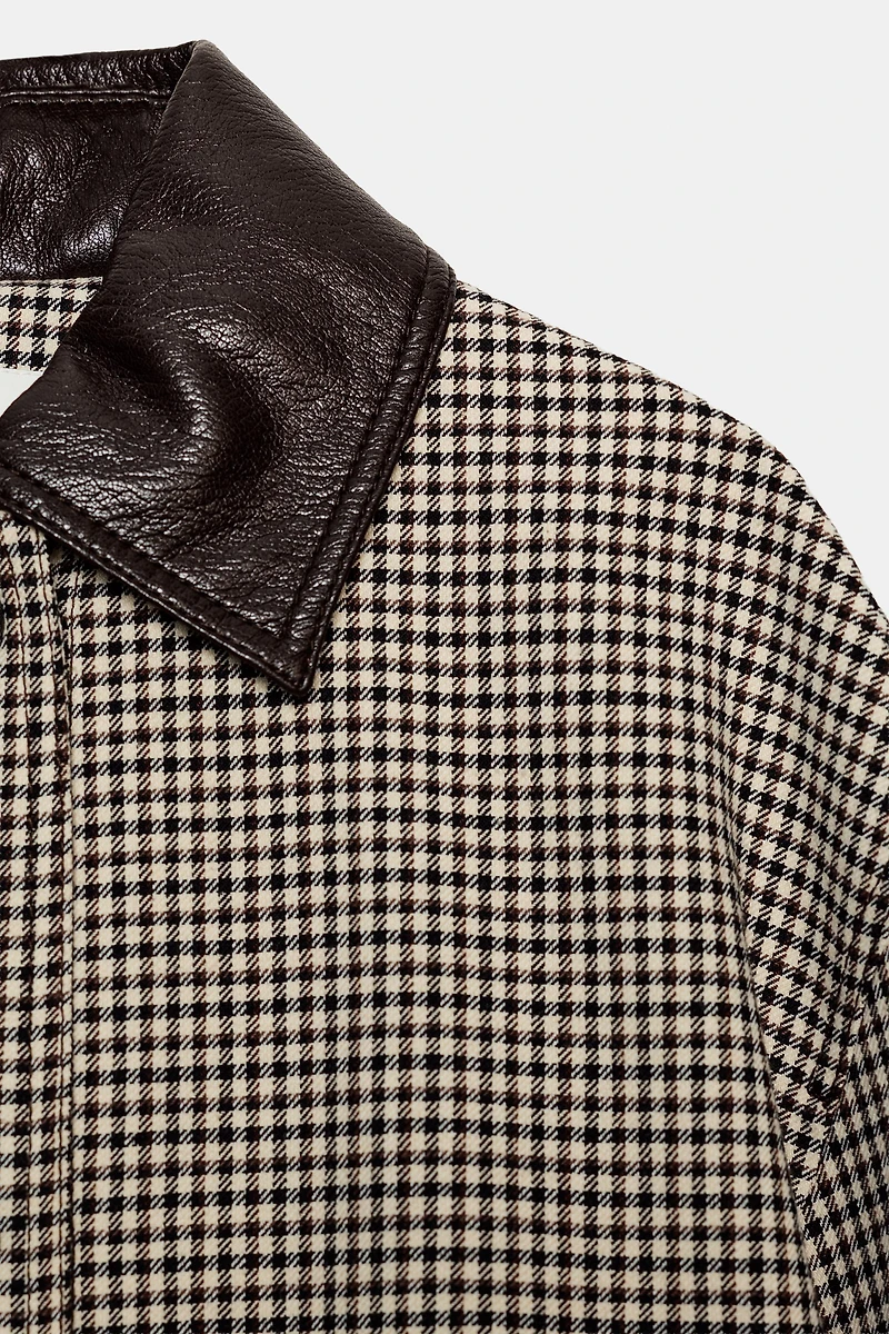 HOUNDSTOOTH FAUX LEATHER TRIM JACKET