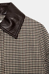 HOUNDSTOOTH FAUX LEATHER TRIM JACKET