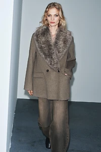 WOOL BLEND BLAZER WITH FAUX FUR COLLAR ZW COLLECTION