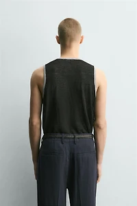 CONTRASTING LINEN BLEND KNIT TANK TOP