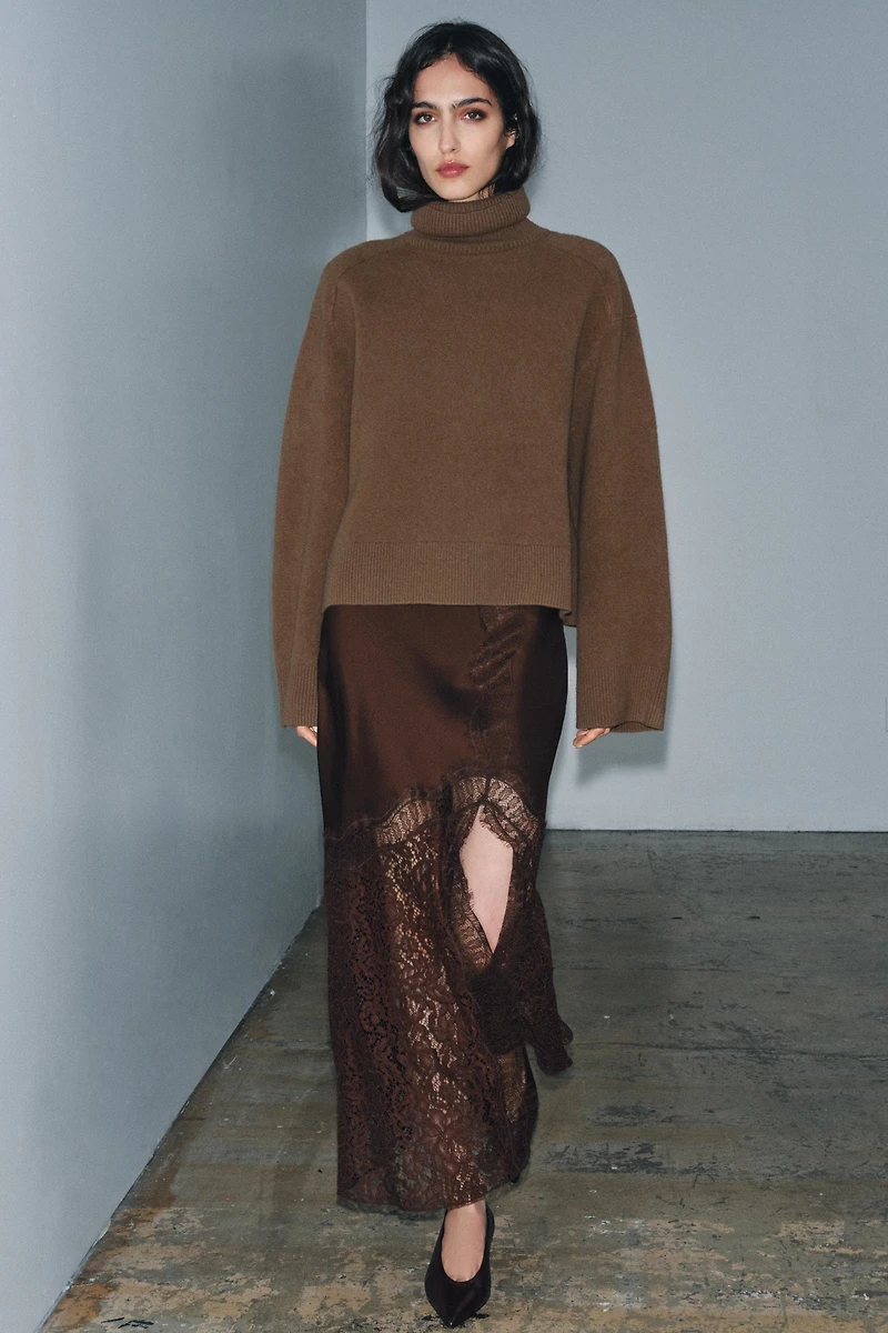 SATIN EFFECT LACE SKIRT ZW COLLECTION