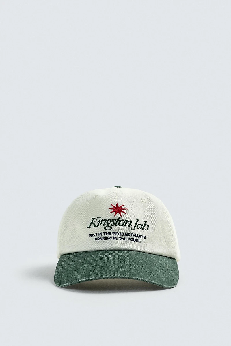 WASHED CONTRAST EMBROIDERED TEXT CAP