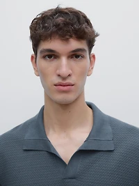 Textured knit V-neck polo shirt
