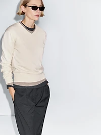 Wool blend knit V-neck sweater