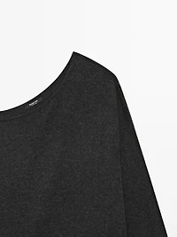 Wool blend knit sweater with asymmetric neckline