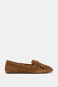 FRINGED SPLIT LEATHER LOAFERS
