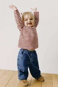 STRIPED T-SHIRT WITH EMBROIDERED HEART