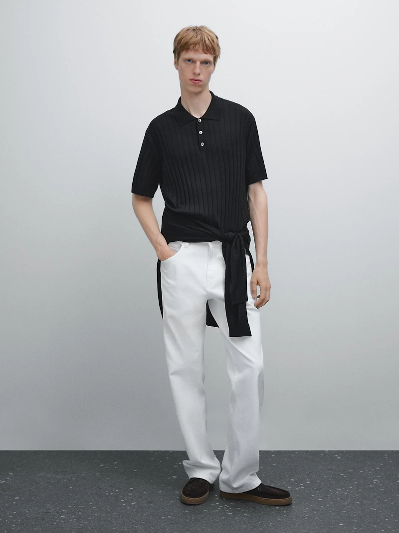 Ribbed knit polo shirt