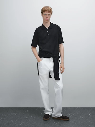 Ribbed knit polo shirt