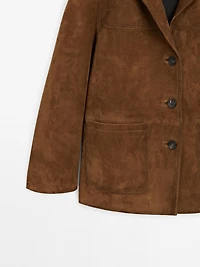 Blazer en cuir finition daim avec surpiqûre