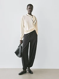 Cotton knit sweater with scarf detail