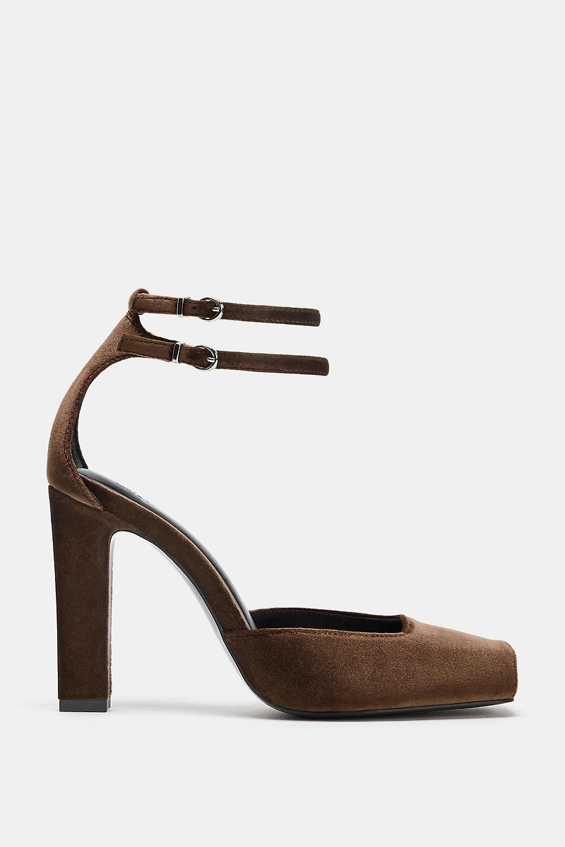 VELVET EFFECT STRAPPY SANDALS