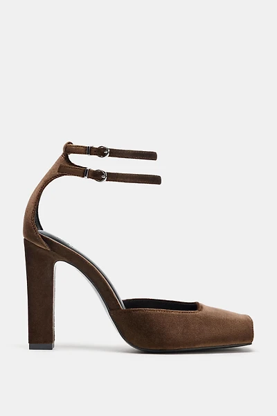 VELVET EFFECT STRAPPY SANDALS