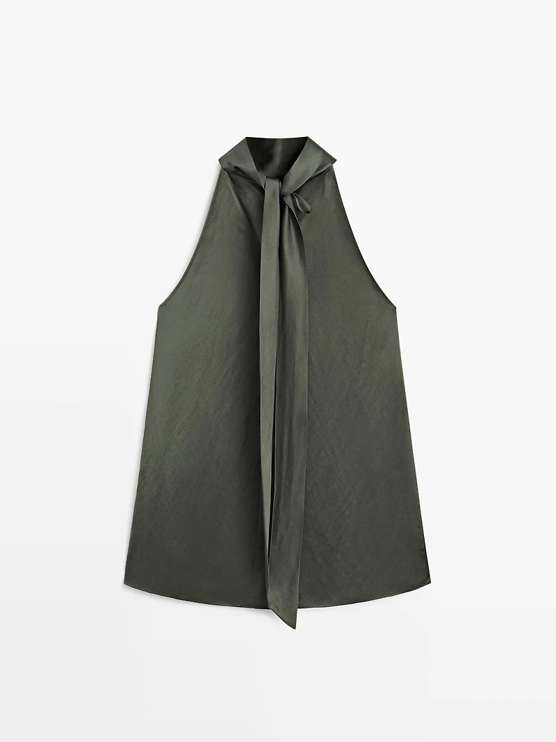 Satin halter top with tie detail