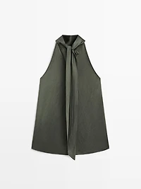 Satin halter top with tie detail