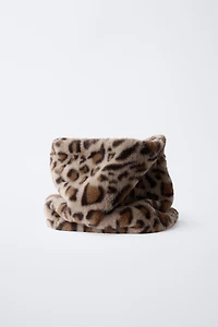 FAUX FUR ANIMAL PRINT NECK WARMER