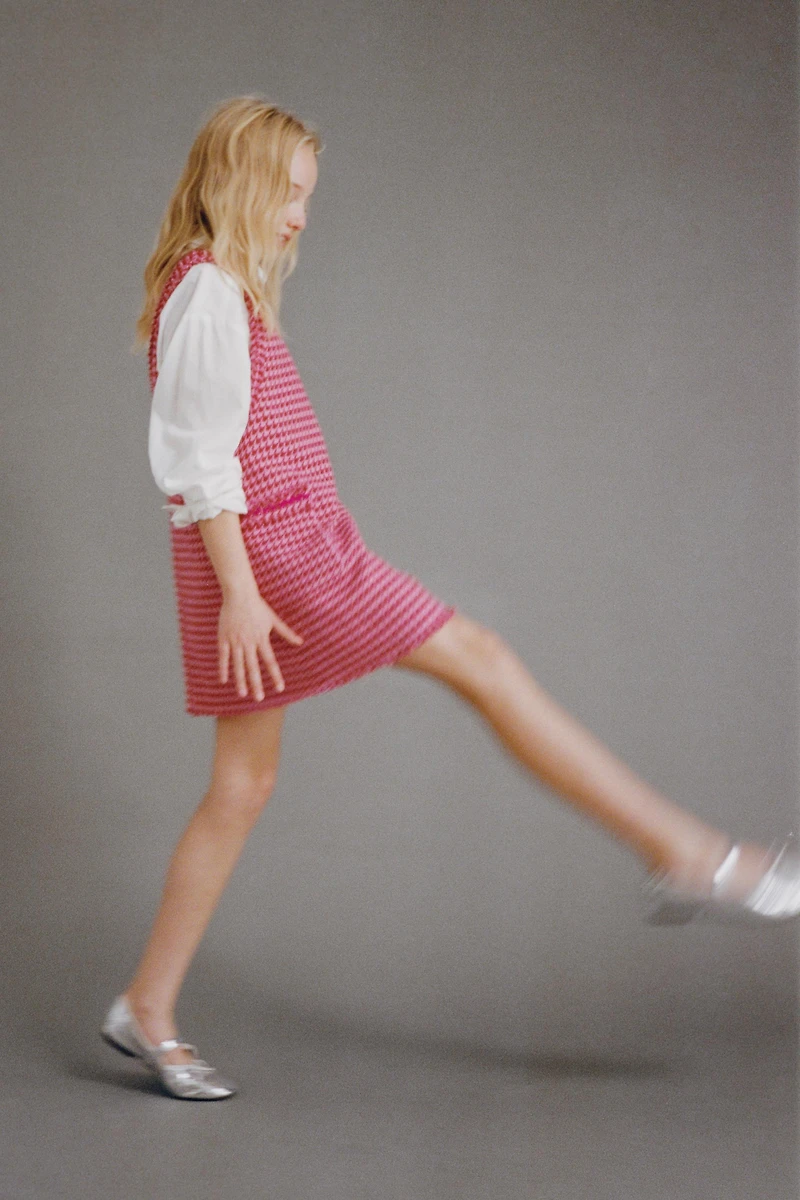 TEXTURED FRAYED OVERALL DRESS