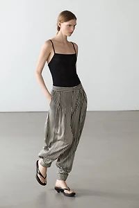 Striped draped pants with darts