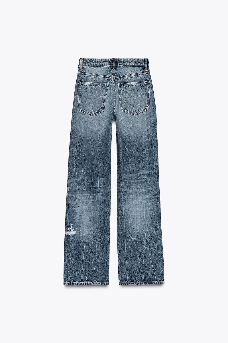TRF MID-RISE RIPPED WIDE LEG JEANS