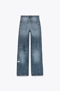 TRF MID-RISE RIPPED WIDE LEG JEANS