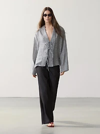 Linen blend blouse with tie details