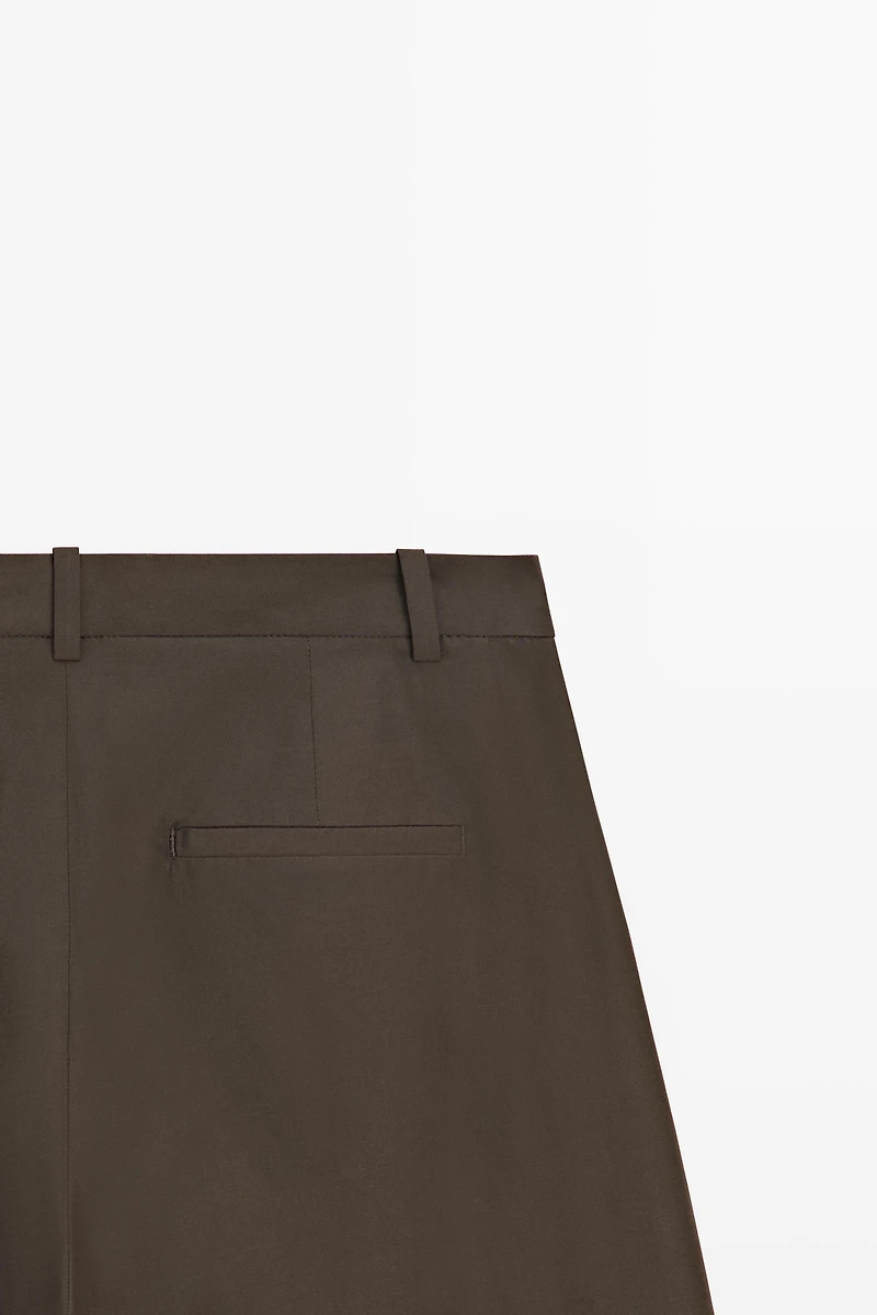 Cotton blend poplin wide-leg pants