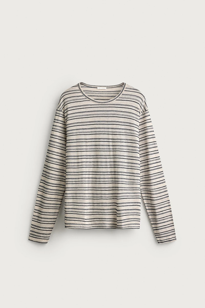 VISCOSE-LINEN STRIPED T-SHIRT
