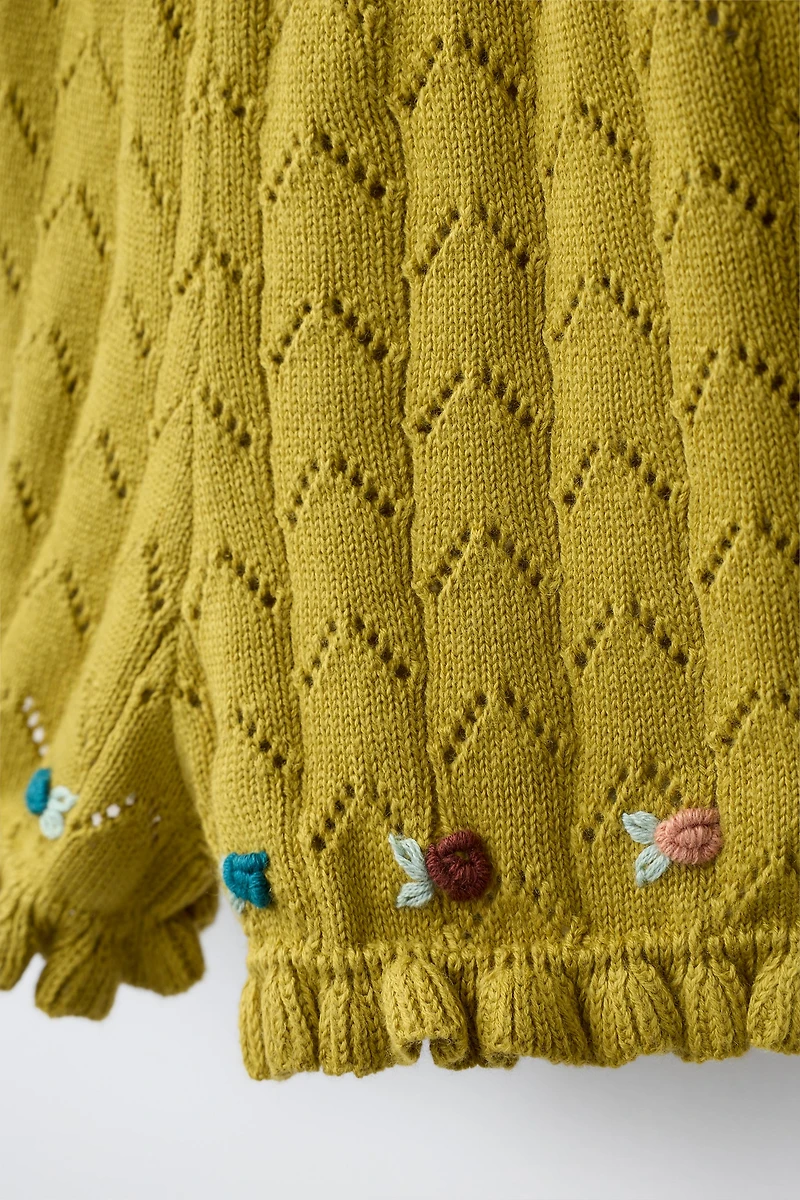 COTTON LINEN EMBROIDERED KNIT SHORTS