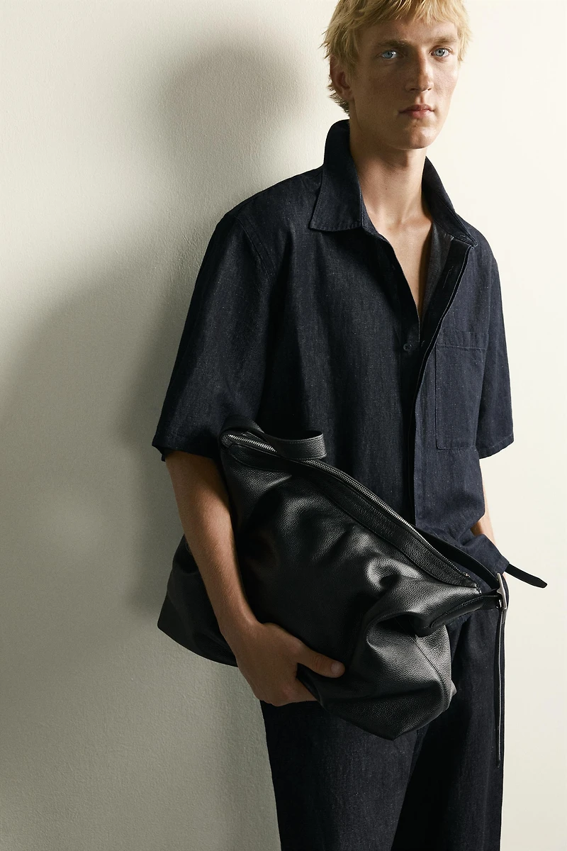 COTTON-LINEN BOXY FIT DENIM SHIRT