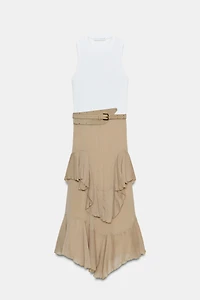 RUFFLED BELTED COMBINATION DRESS