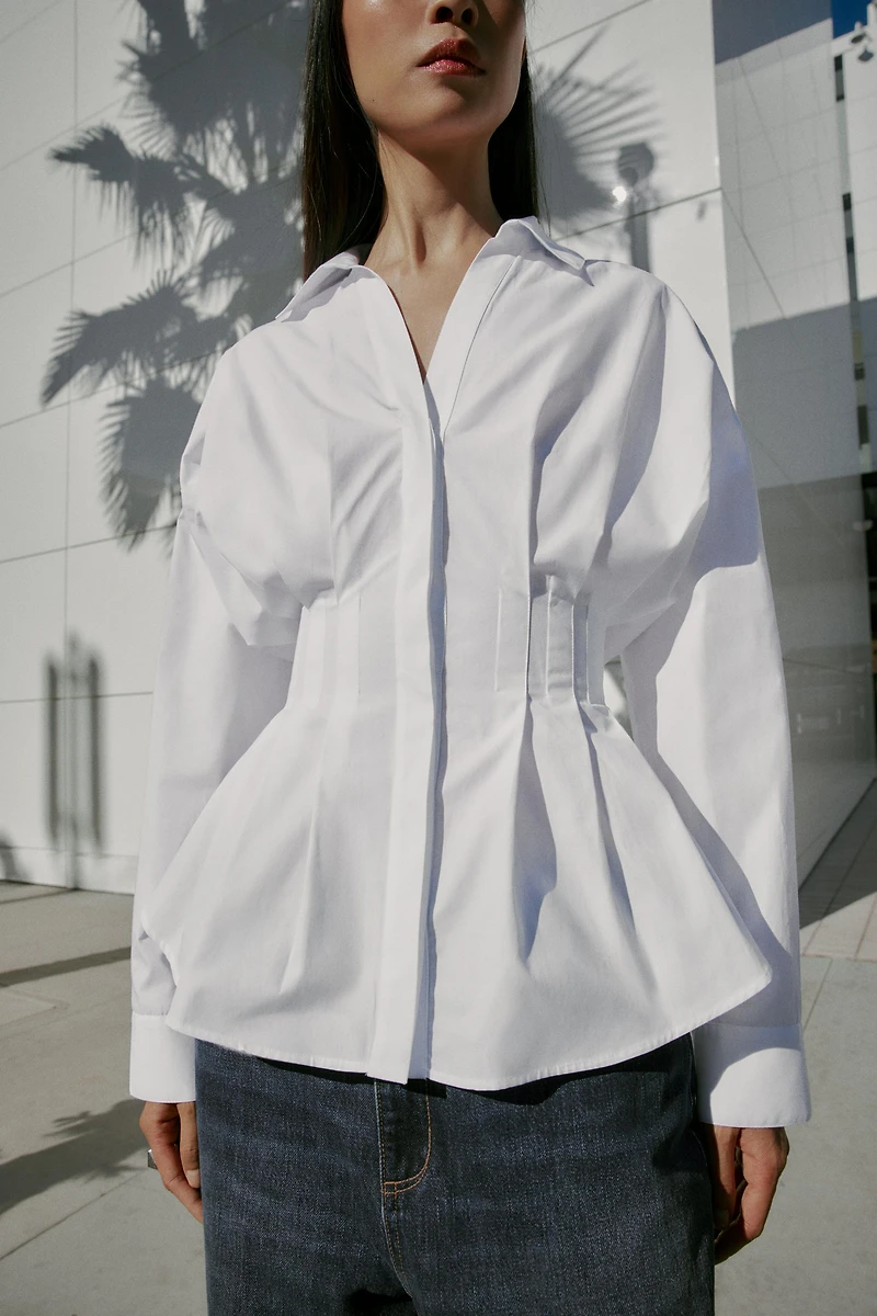 PLEATED POPLIN SHIRT