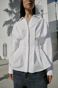 PLEATED POPLIN SHIRT